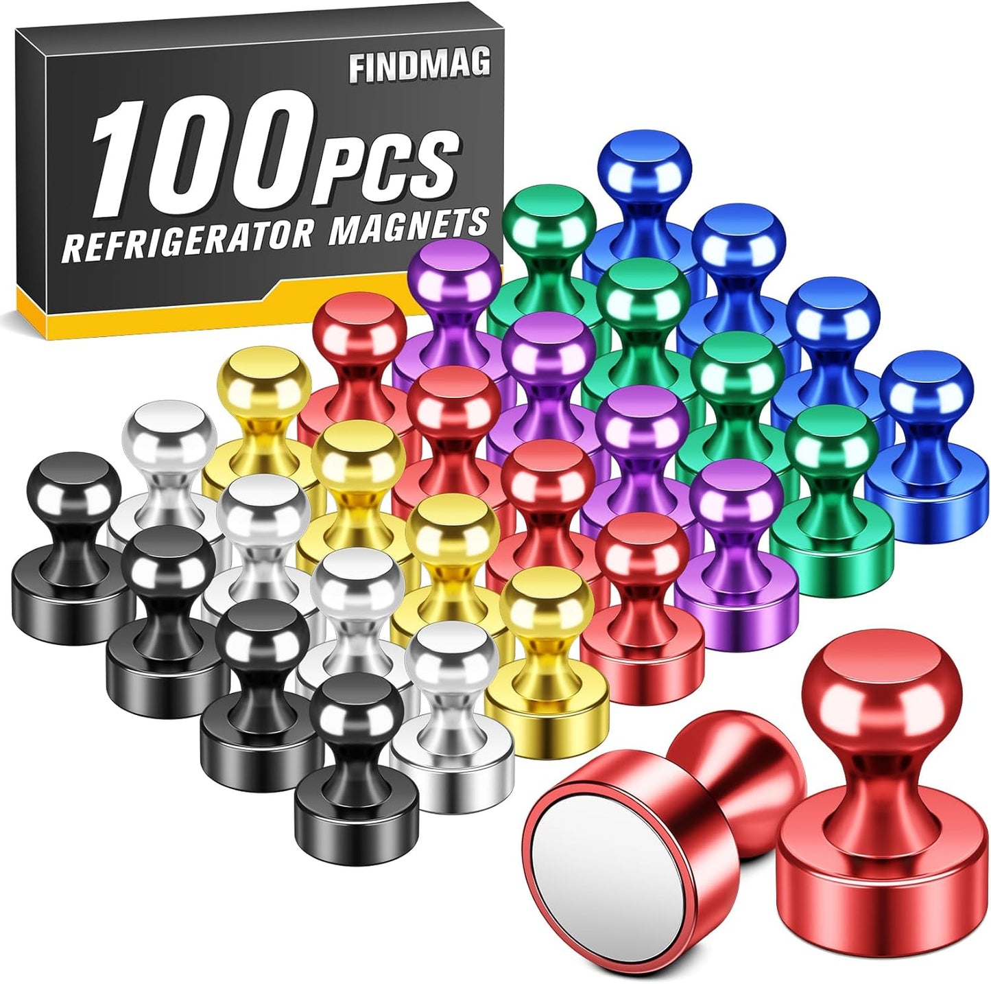 FINDMAG 100Pcs Fridge Magnets, Strong Magnets for Whiteboard, Magnetic Push Pins, Small and Strong Tacks for Home, Office, School, Map, Kitchen Accessories(Colorful)