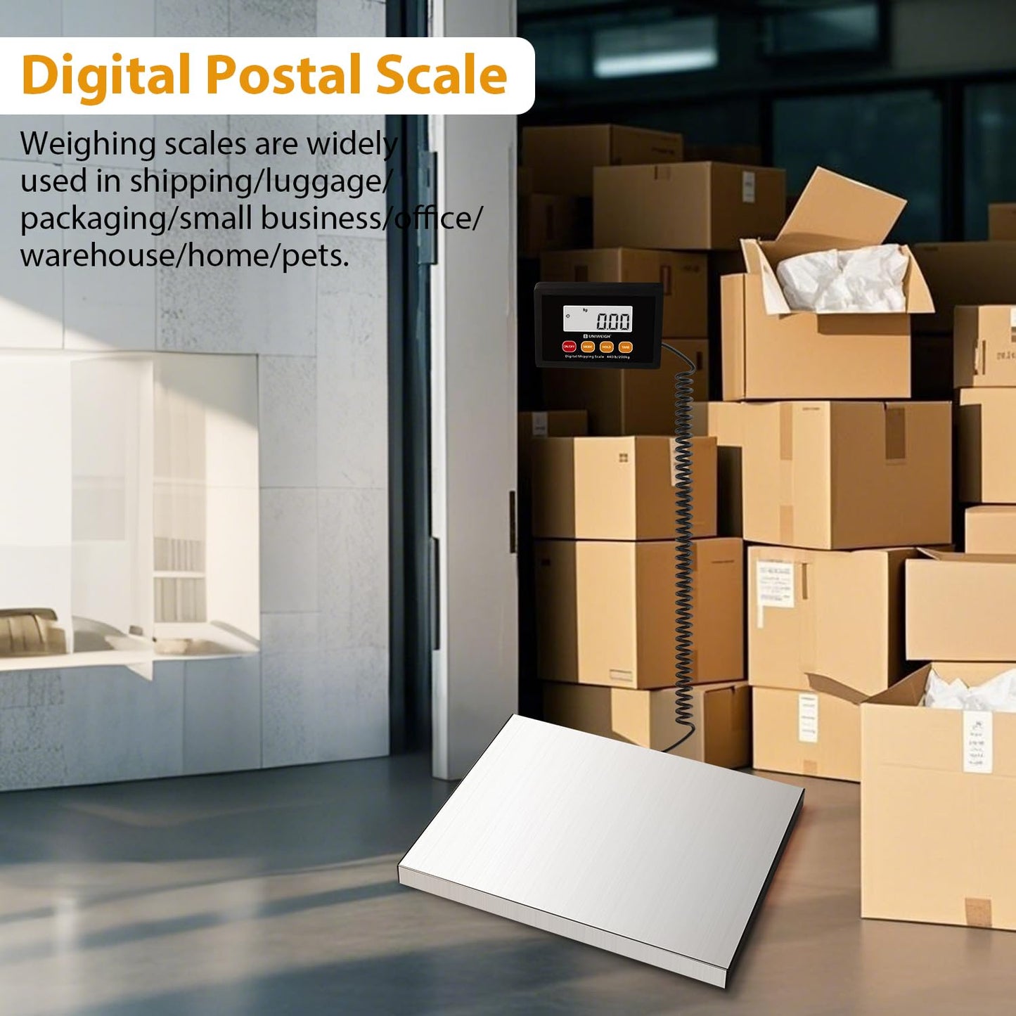 Digital Postal Scale,440lb x 10g Accuracy Shipping Scale,Stainless Steel Platforms,Heavy Duty Scale with LCD/Hold/Tare Functions,Postage Scale for Packages,Luggage Scale,Battery&USB Included