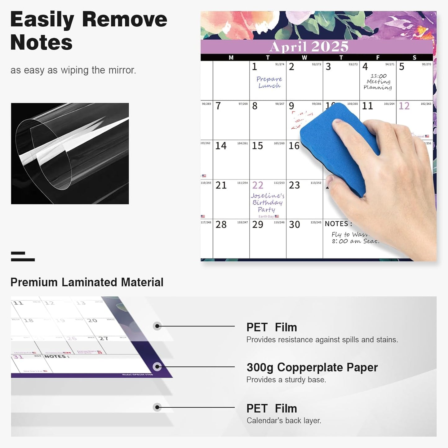 Ospelelf Dry Erase Wall Calendar 2025-2026 Large Laminated Calendar 32'' x 48'' Yearly Office Horizontal 24 Month Calendar, Use Jan 2025 - Dec 2026 (Floral)
