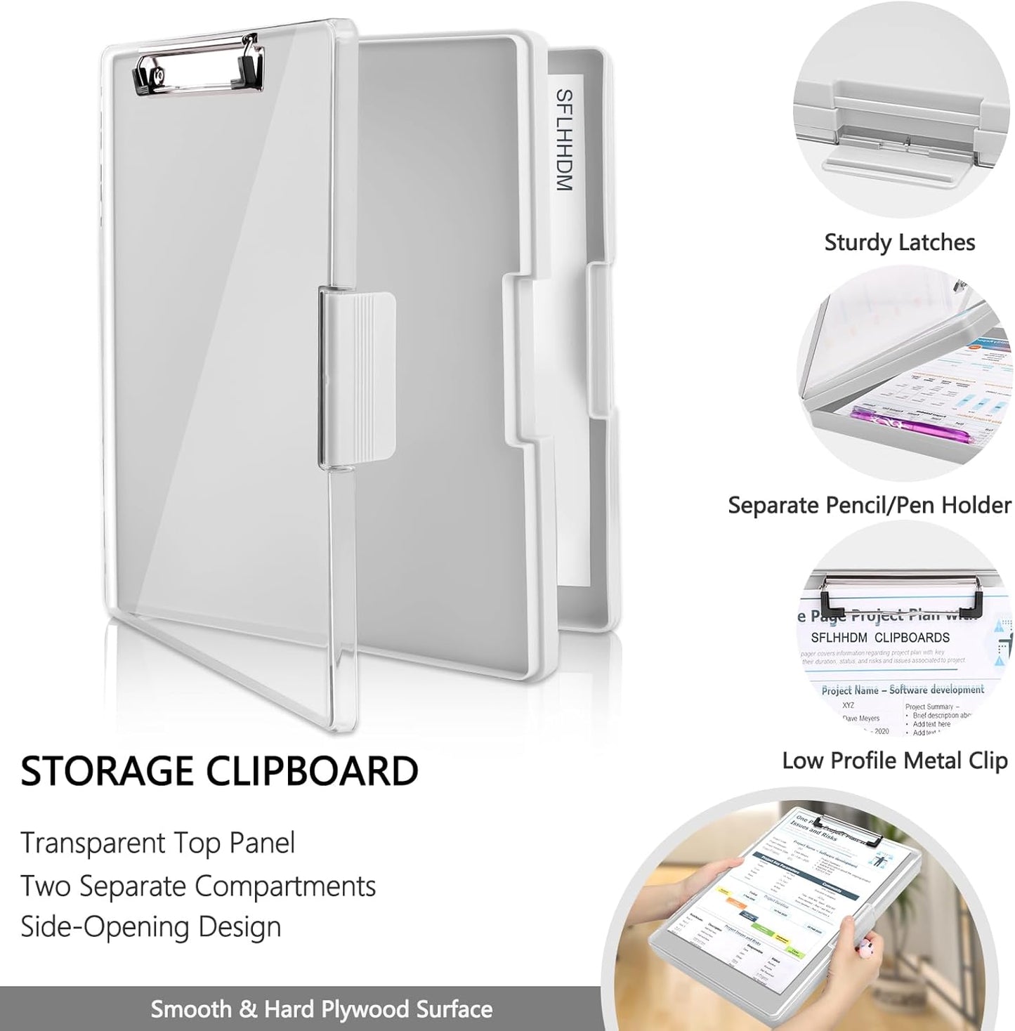 Clipboard with Storage,Heavy Duty Clip Boards 8.5x11 with 2 Storage Case,Clear Visible Top Panel Storage Clipboards,Side Opening Clip Boards,Nursing Clipboard Folder Case for Office Supplies-Lvory