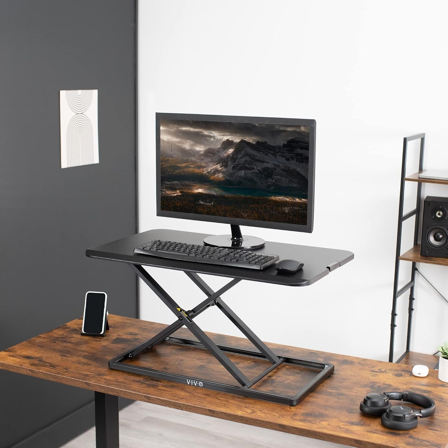VIVO Economy Single Top Height Adjustable 29 inch Standing Desk Converter, Sit Stand Tabletop Monitor and Laptop Riser Platform Workstation, DESK-V000U
