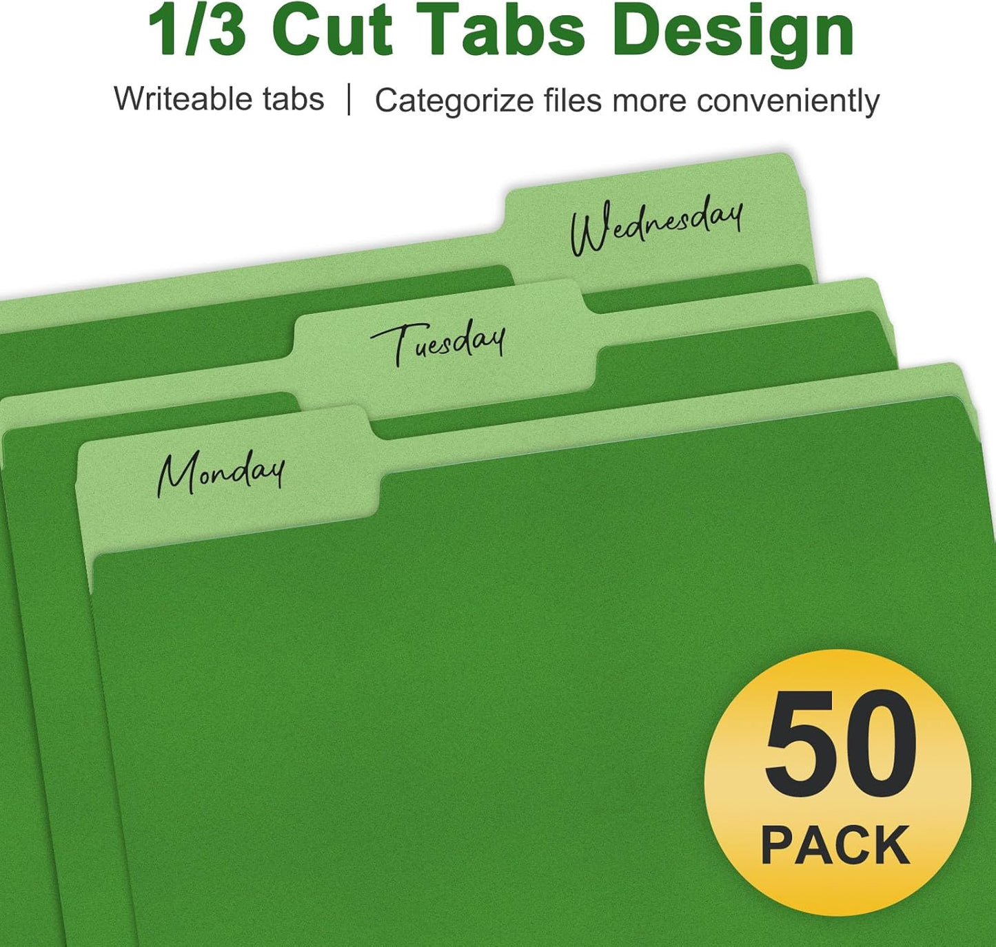 ViVin File Folder, 50 Pack Colored File Folders with 1/3-Cut Tabs, Fits 8.5 * 11 Letter Size Paper, Manilla Folders for Home Office School Documents(Green)