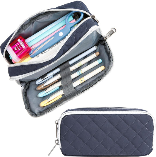 Della Gao Small Pencil Case Large Capacity Pencil Pouch Marker Pen Bag Coin Pouch Office Stationery Organizer (DarkBlue-02RH)