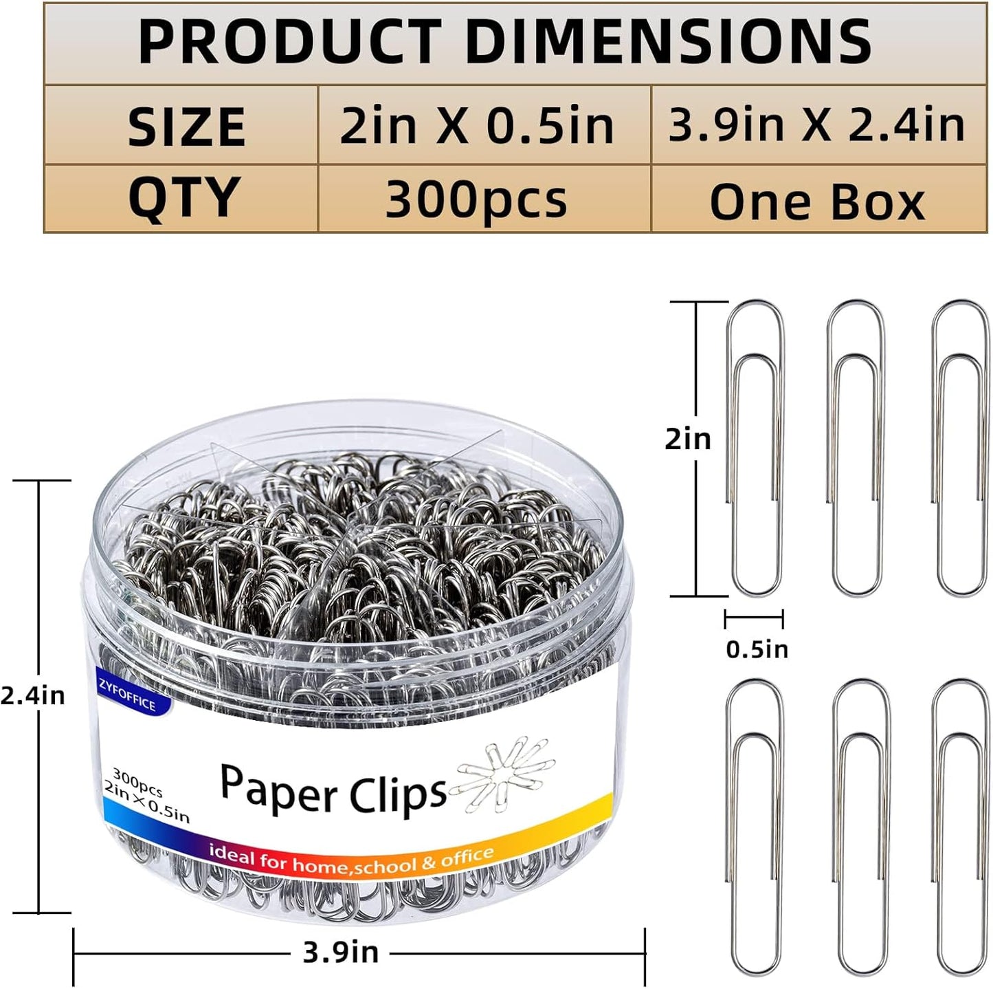 Colored Jumbo Paper Clips, 300pcs 2 Inch (50 mm) Paper Clip Paperclips Colorful Clips for Paperwork Ideal for Home, School and Office Use Colored