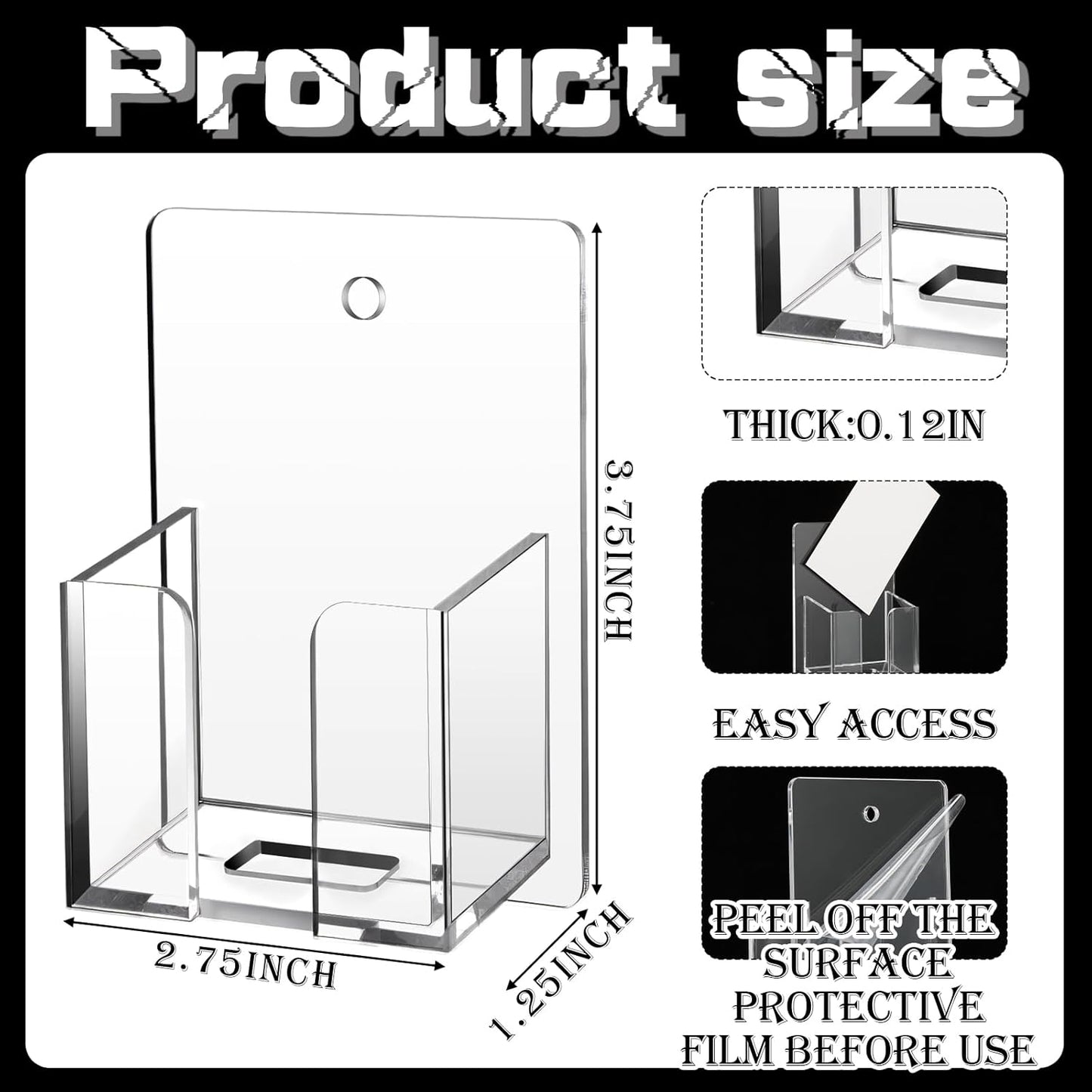 Chunful 3 Pcs Wall Mount Business Card Holder 3.75 x 2.75 x 1.25 Inch Vertical Clear Acrylic Card Display Rack Single Pocket Organizer Pre Drilled Plastic Display Stand for Home Office (Simple Style)