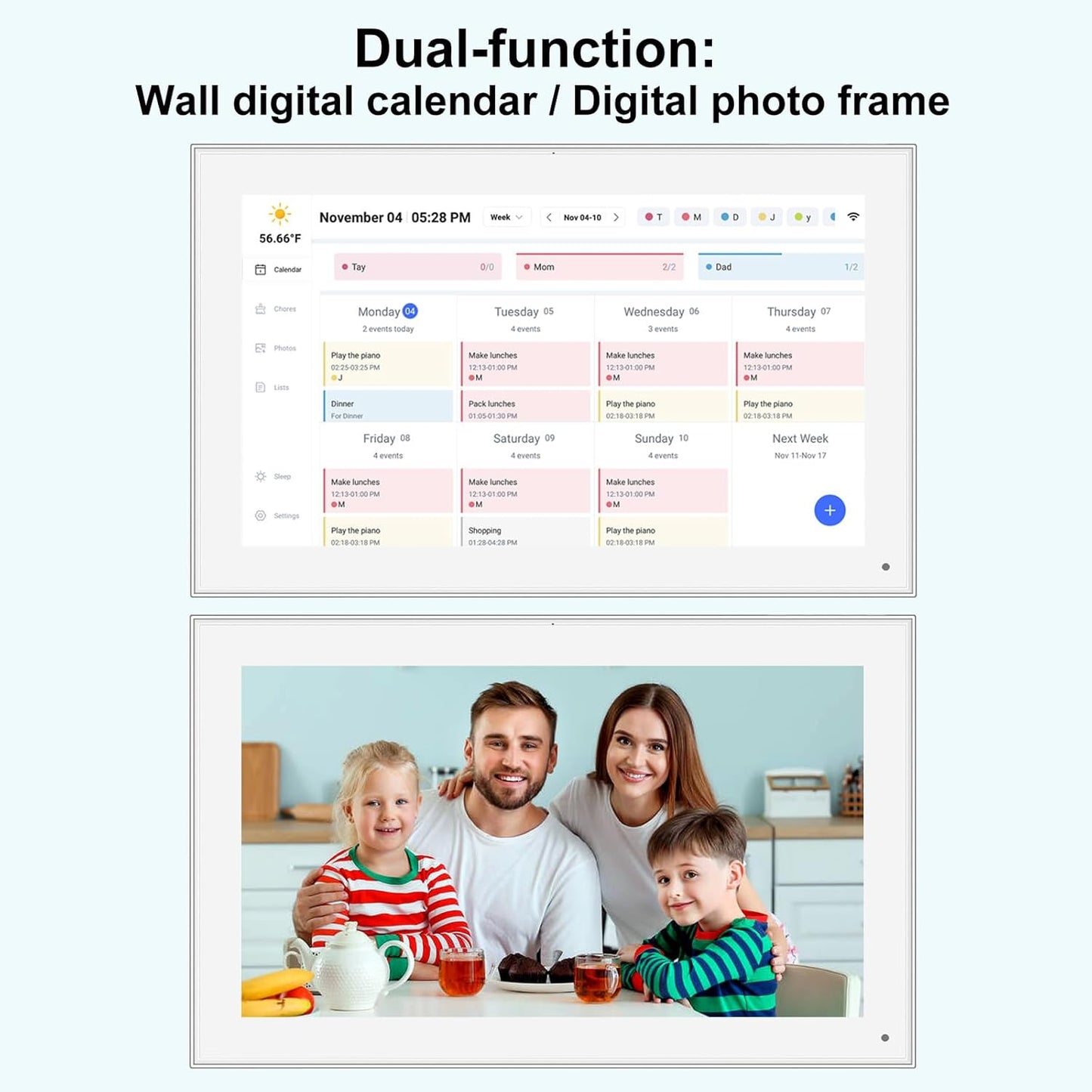 15.6 inch Digital Calendar Touchscreen, Wall Planner, IPS FHD,Smart Family Schedules, Chore Chart, Wall Organizer for Multi-Child Homes - Built-in Digital Picture Frames Function