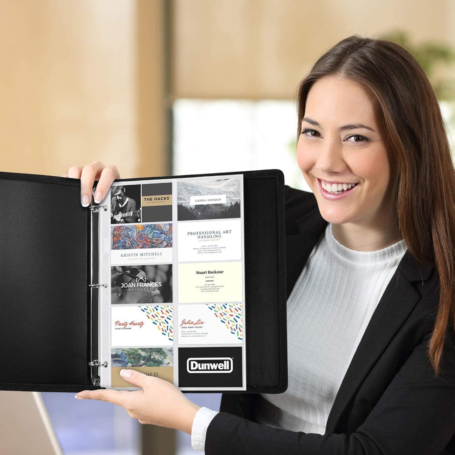 Dunwell Business Card Holder Sleeves (25 Pack for 500 Cards), Heavyweight Plastic Sheet Protect, Each Sleeve Holds 20 2x3.5 Namecards, 3-Hole Punched, Fits 3-Ring Binders