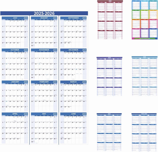 2025-2026 Wall Calendar 34.8" x 22.8" Large Vertical Yearly Wall Hanging Calenda with Julian Date from July 2025 to June 2026 Thick Paper Calendar 12 Month Annual Planner for Office Fridge(Blue)