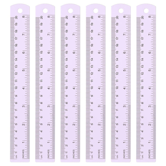 HARFINGTON 6pcs Metal Straight Ruler 20cm Metric SAE Aluminum Alloy Measuring Rulers Scale Tool with Hole for Measure Study Reading Classroom Office, Purple