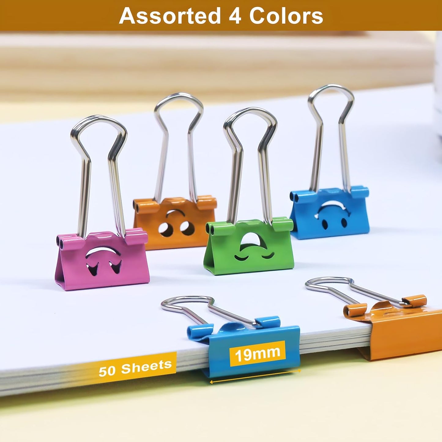 Coideal Smiling Binder Paper Clips - 40 Pcs 19mm Mini Colored Metal Fun Clip Clamps with Cute Smile Face Assorted Color for Office (0.75 inch, Small)