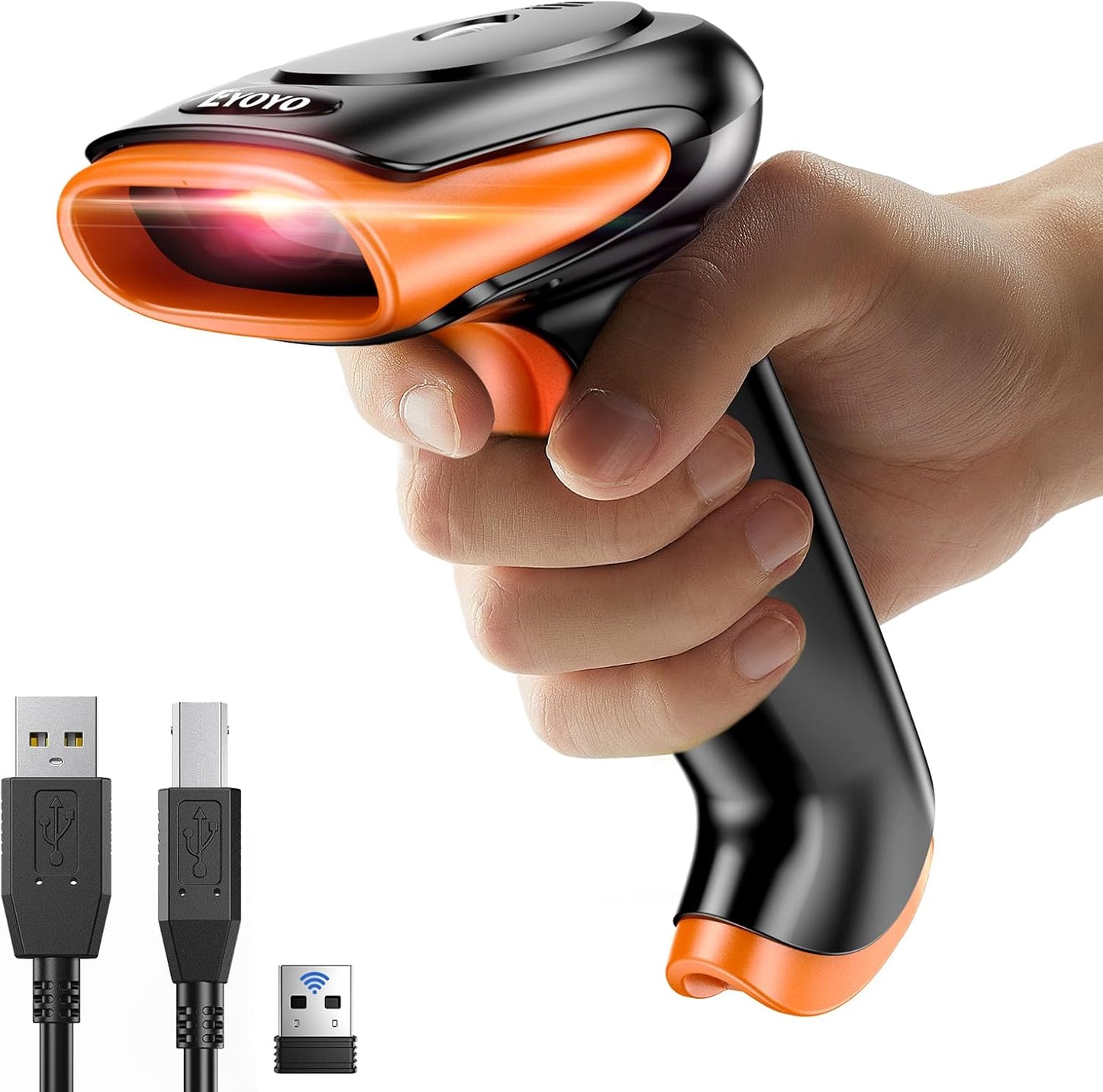 Eyoyo 2D QR Bluetooth Barcode Scanner Wireless, 2500mAh Handheld Cordless USB Wired 1D UPC Bar Code Reader for Book Library, Warehouse Inventory Compatible with iPad, Android Phone, iPhone, Laptop