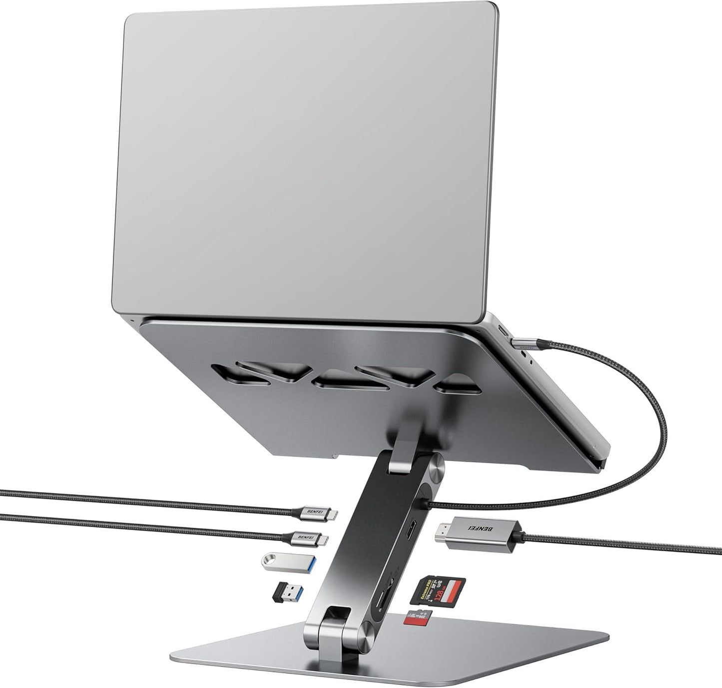 BENFEI Laptop Stand with USB C 7in1 Docking Station,HDMI 4K@60Hz,1*SD 1*Micro SD,100W Power Delivery,10Gbps 1*USB C 3.2 and 2*USB A 3.2 Compatible with MacBook Pro/Air, iPad Pro, XPS, Thinkpad