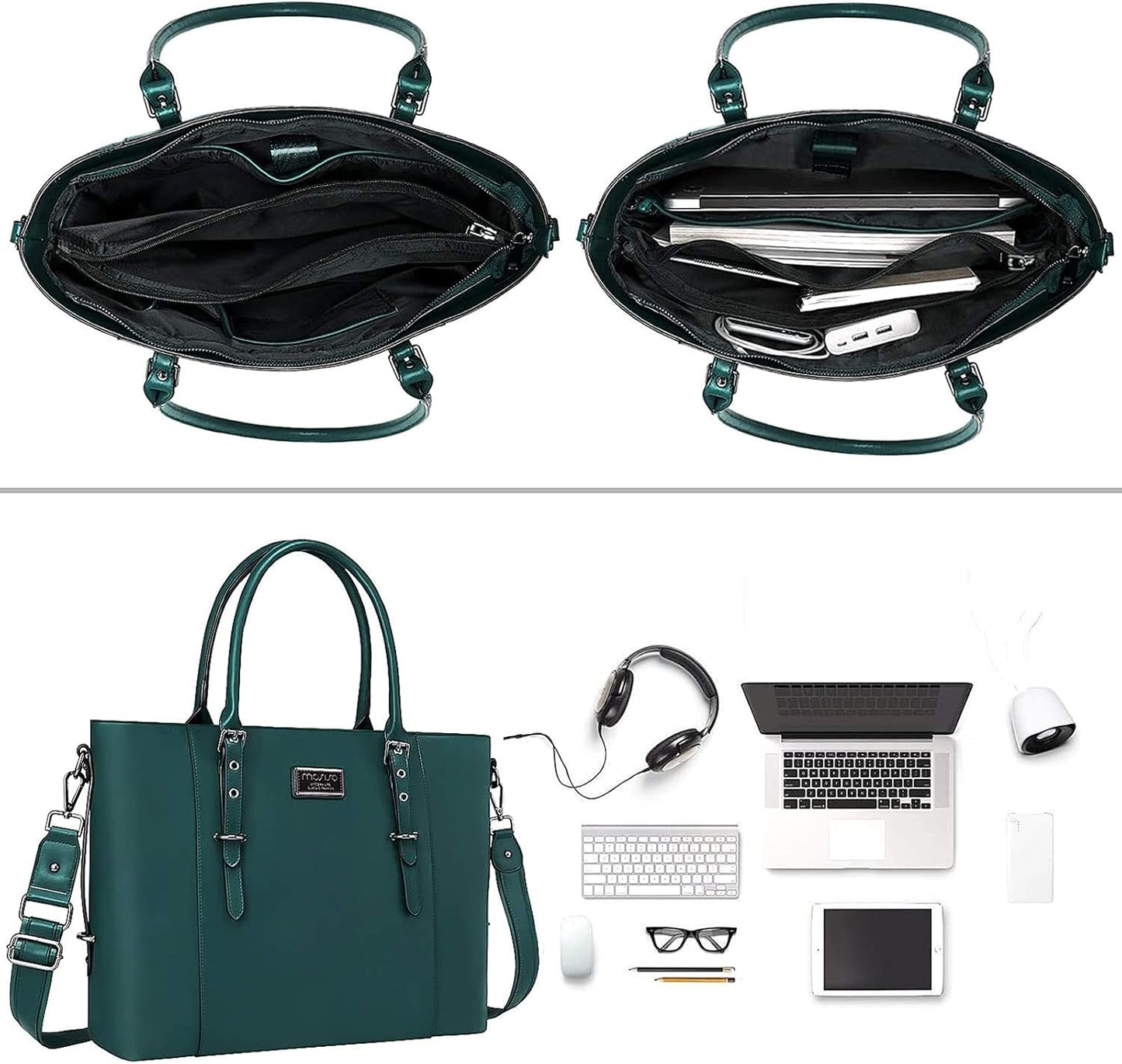 MOSISO PU Leather Laptop Tote Bag for Women, Waterproof Large Capacity Business Work Briefcase Shoulder Laptop Bag