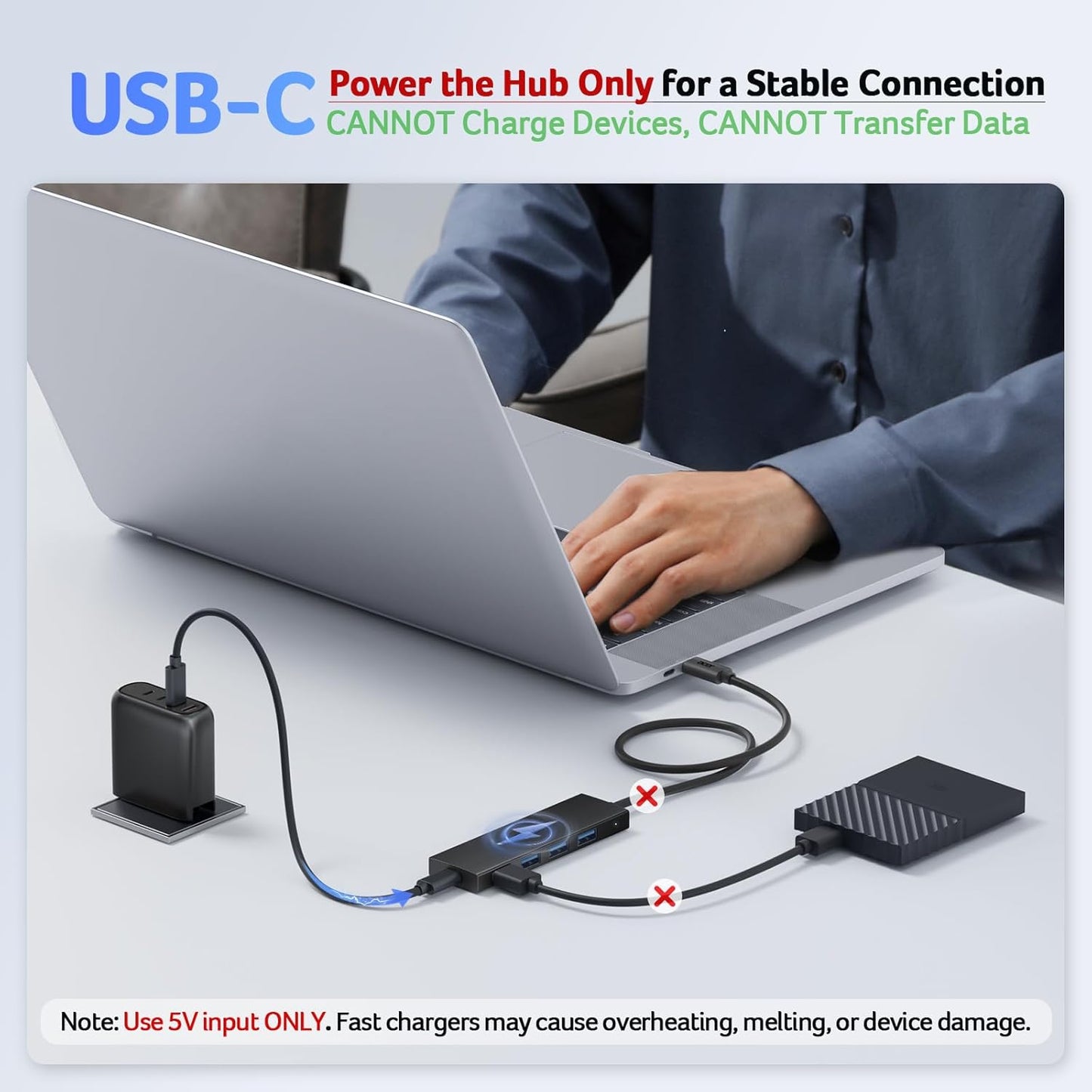 Acer USB C Hub 4 Ports, Multiple USB 3.0 Hub, USBC Splitter for Laptop with TypeC Power Port, Extender for Type C Port Laptop, PC, Desktop and More (USB-C, 0.7ft)
