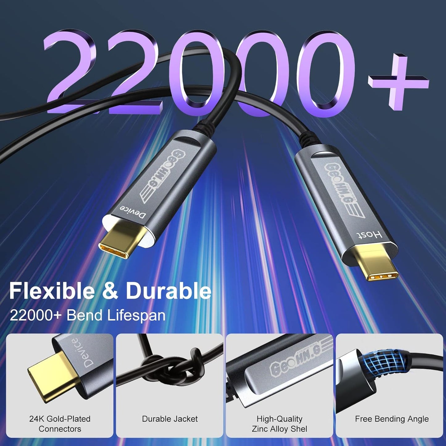 USB C to C Fiber Optic Extension Cable 30M/100FT, USB 3.2 10Gbps Long Distance Active Optical USB C GEN2 Cable for VR/AR, Quest2, Webcam, Camera, Mini PC and More - Grey