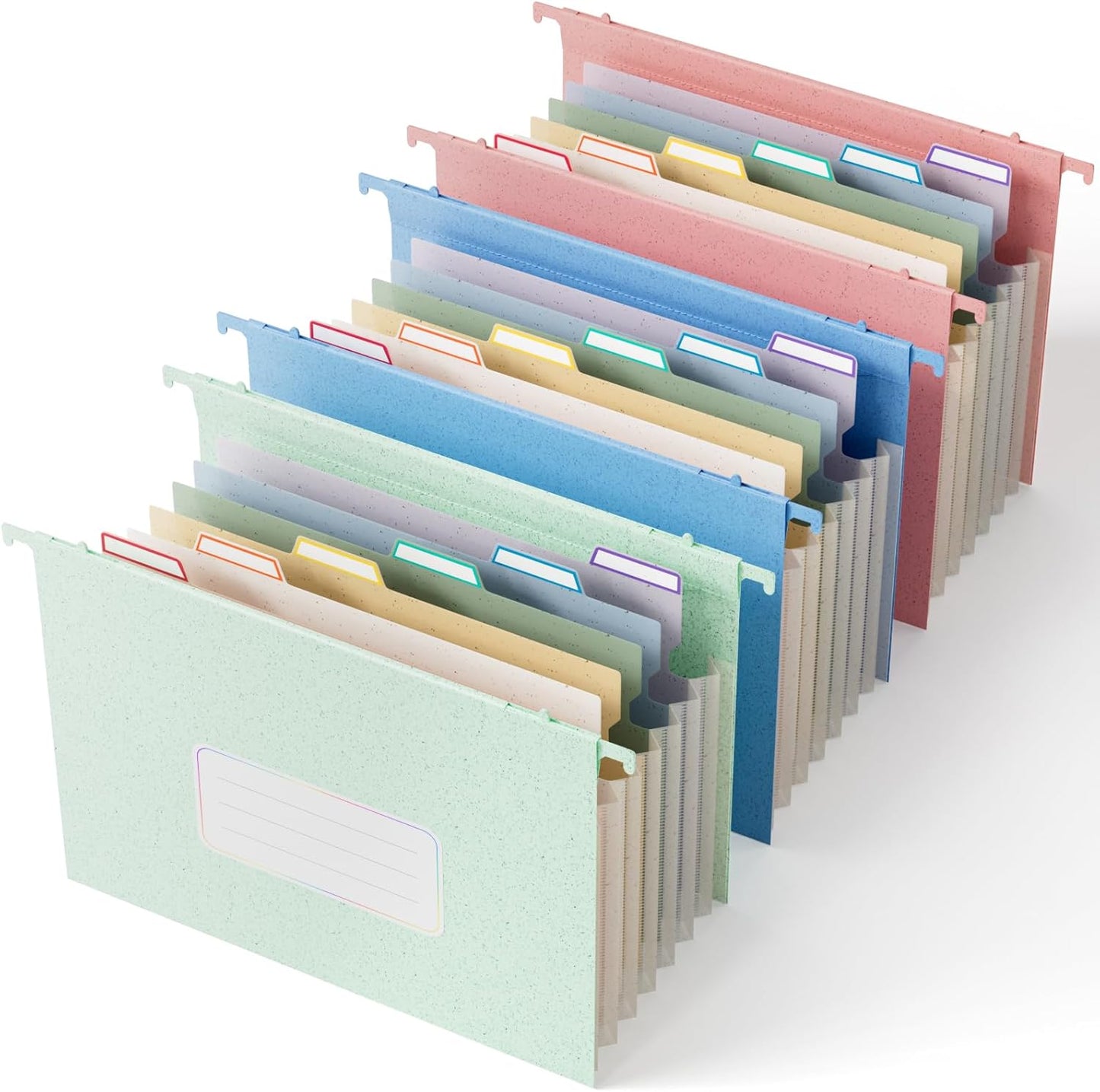 Wheat Straw Expanding Hanging File Folders, File Organizer, 1.2" Accordion Pockets, Large Capacity, Letter Size for Filing Cabinet, Healthy Living- UN Blue& Mint Green&Strawberry Pink-3 Packs