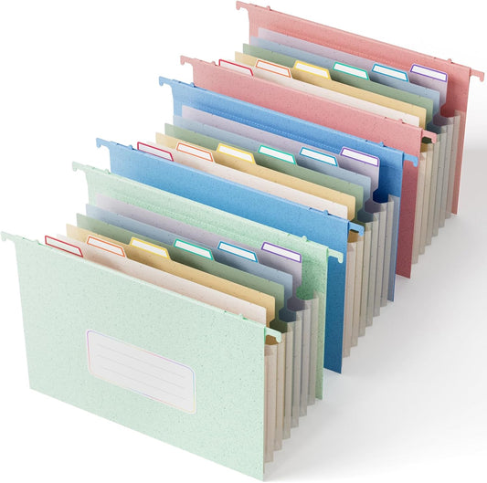 Wheat Straw Expanding Hanging File Folders, File Organizer, 1.2" Accordion Pockets, Large Capacity, Letter Size for Filing Cabinet, Healthy Living- UN Blue& Mint Green&Strawberry Pink-3 Packs