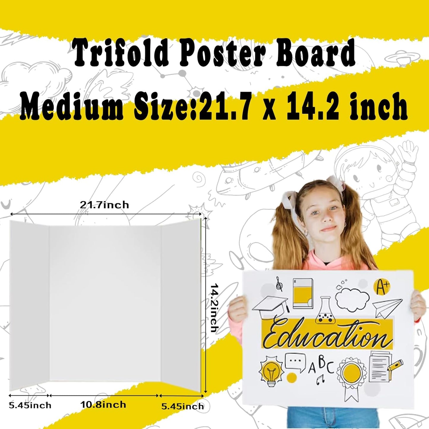 12 Pcs Small Trifold Poster Board, 21.7" x 14.2" Presentation Board, with Double Sided Tapes and Cardboard, White Corrugated Project Boards/Display Board for School Project/Science Fair Display Boards