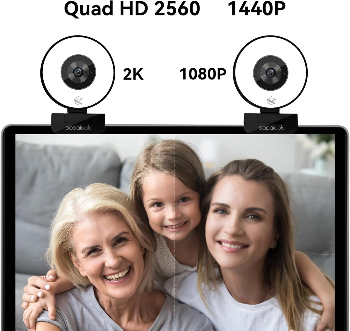 papalook 2K/1080P Webcam with Light and Privacy Cover, PA552 Full HD Streaming Web Camera with Dual Microphones, Plug and Play USB Computer Webcam for PC Laptop Desktop, Mac Zoom Skype Teams