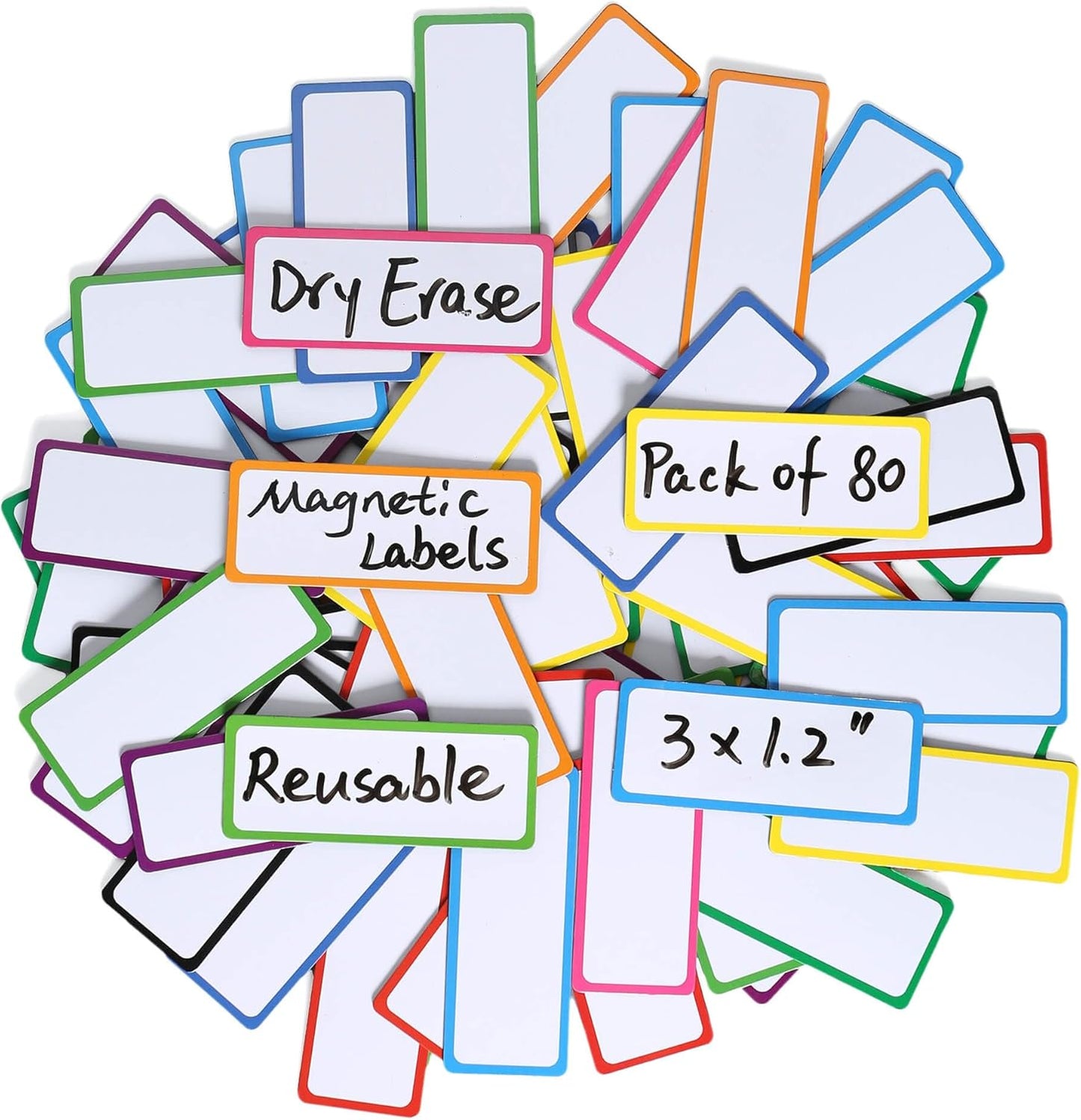 Dry Erase Magnetic Labels: 80PCS, 3x1.2”, Magnetic Name Tags Plates for School Classroom & Office, Reusable Name Magnets for Whiteboards, Lockers, Iron Shelf & Fridge