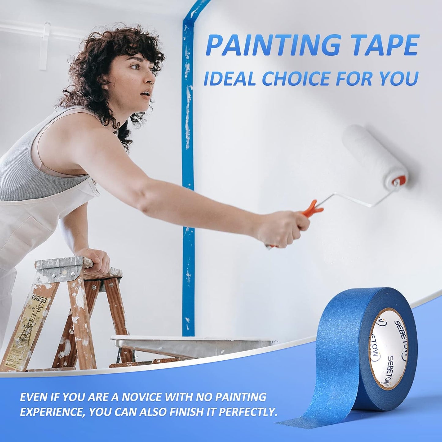 10 Rolls Painters Tape 2 inch Bulk Painter Tape Blue Wide Roll, Blue Masking Tape, 2 Inches x 55 Yards for General Purpose Wall Painting, Home Improvement