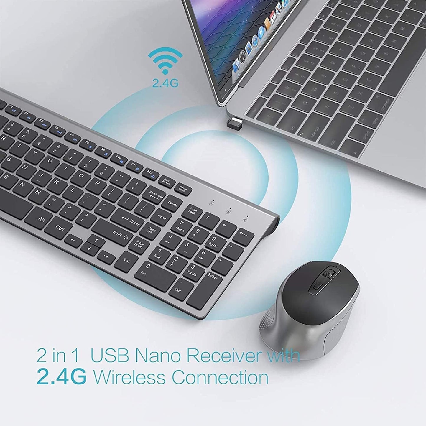 Wireless Keyboard Mouse Combo, J JOYACCESS 2.4G Ergonomic Computer Keyboard,Ergonomic Wireless Mouse for PC,Windows, Laptop, Desktop, Chromebook,Mac-Grey