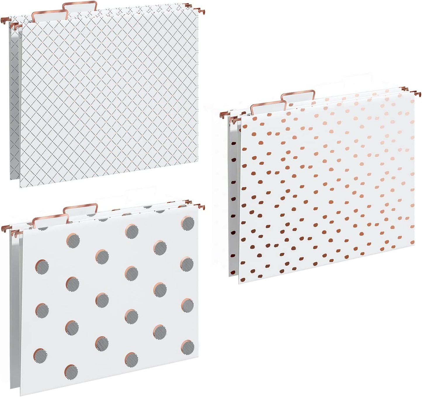 Y YOMA 6 Pack Rose Gold Hanging File Folders Letter Size Decorative File Folder Cute Pretty Hanging Folder Organizer for Filing Cabinet Office Home with 1/5-Cut Adjustable Tabs, 3 Gold Foil Design