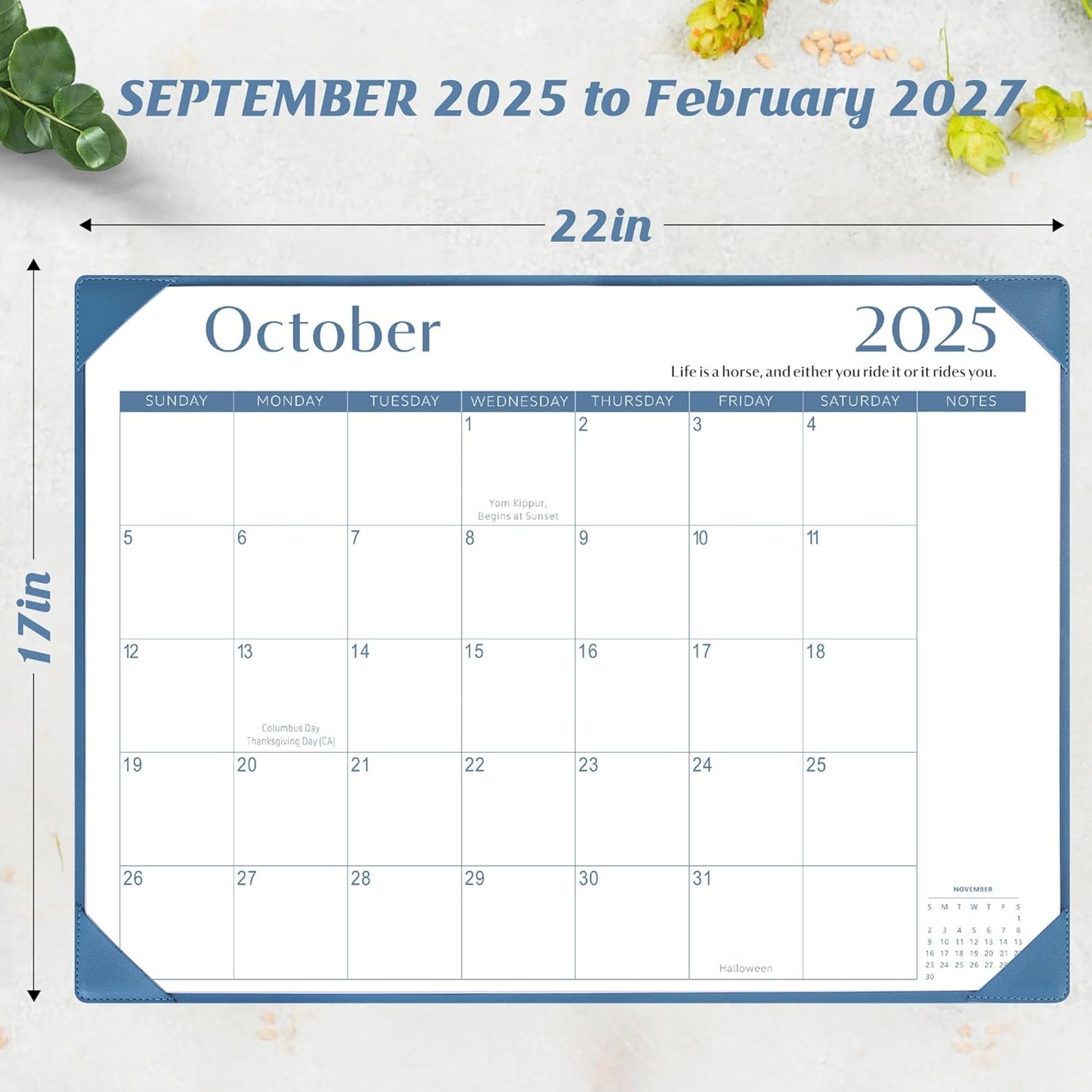 Gannyfer Desk Calendar 2025-2026 with Desktop Mat, Simplified Large 22" x 17" Desktop Pad Calendar, 18 Month Table Calendar from Sep 2025 to Feb 2027, Office Supplies Perfect for Home School and Office - Blue