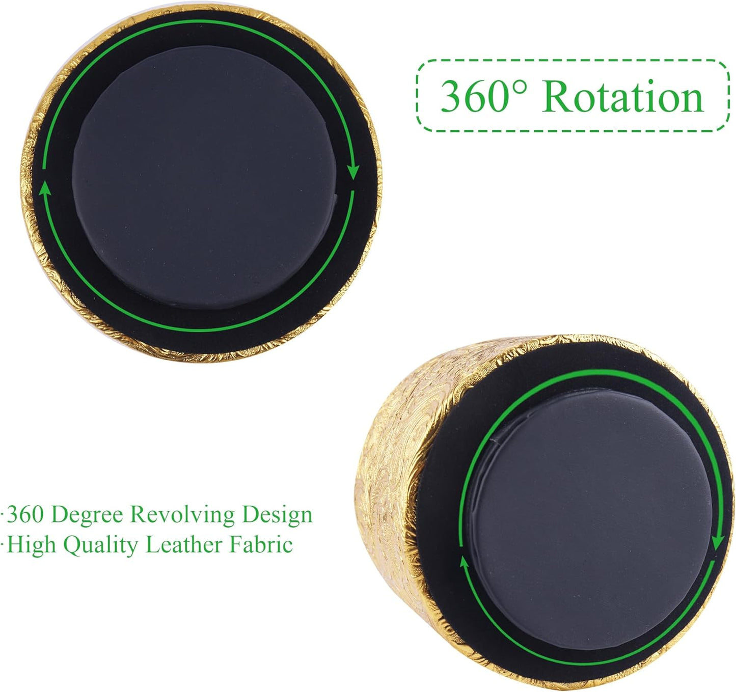 lizimandu Round Leather Art Supply Organizer,Remote Control Holder,360 Degree Spinning,Multi-Functional Pencil Holder,4 Compartments Desktop Stationary Organizer(1-Carved Gold)