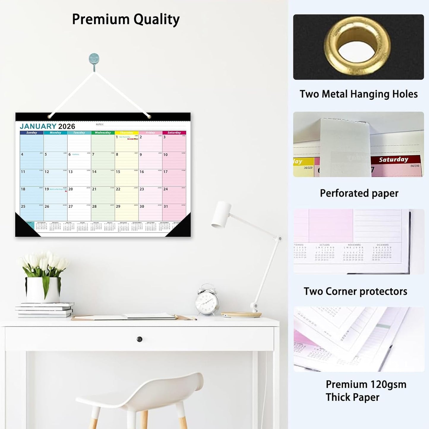 2026 Desk Calendar - 18 Monthly Calendar 2026-2027, Jan 2026 - Jun 2027, 17" x 12", Large Desk Calendar 2026-2027 with Thick Paper, Large Blocks, Stickers, Home or Office Calendar for Easy Organizing