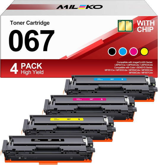 067 Toner Cartridge Set Mf656Cdw Replacement for Canon 067 067H Toner Cartridge Set Work with Canon Color ImageClass MF656Cdw LBP632Cdw MF654Cdw MF653Cdw LBP633Cdw Printer Ink (4 Pack with Chip)