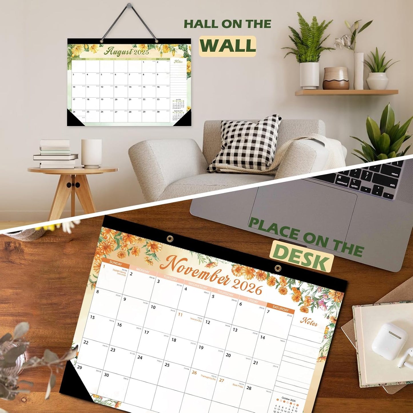 Desk Calendar 2025-2026 Julian Date July 2025 to December 2026, 18 Month Calendar Large 17"x12" Student/Teacher/School Desk/Wall Hanging Calendar (Floral)