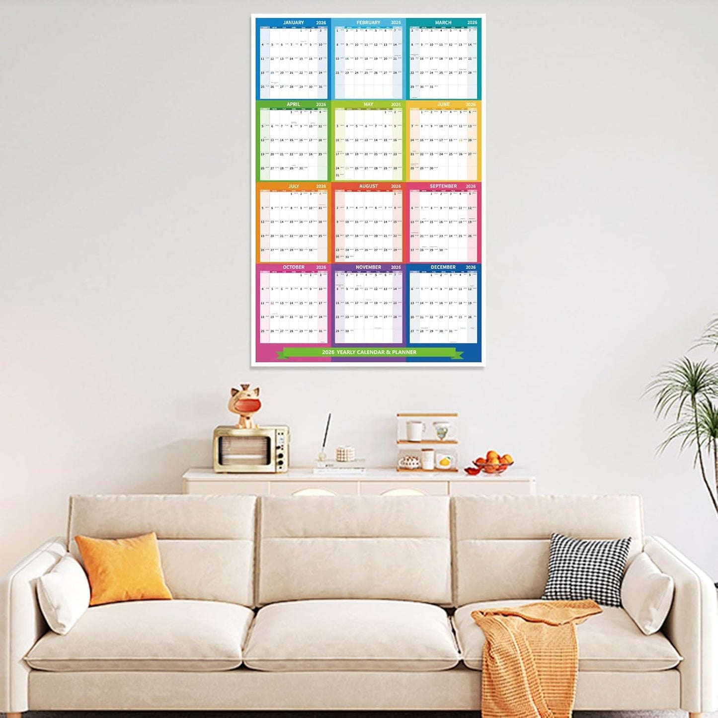 2026 Wall Calendar 34.8" x 22.8" Large Vertical Yearly Wall Hanging Calenda with Julian Date Thick Paper Calendar 12 Month Annual Wall Planner for Wall Office Fridge(Colorful)