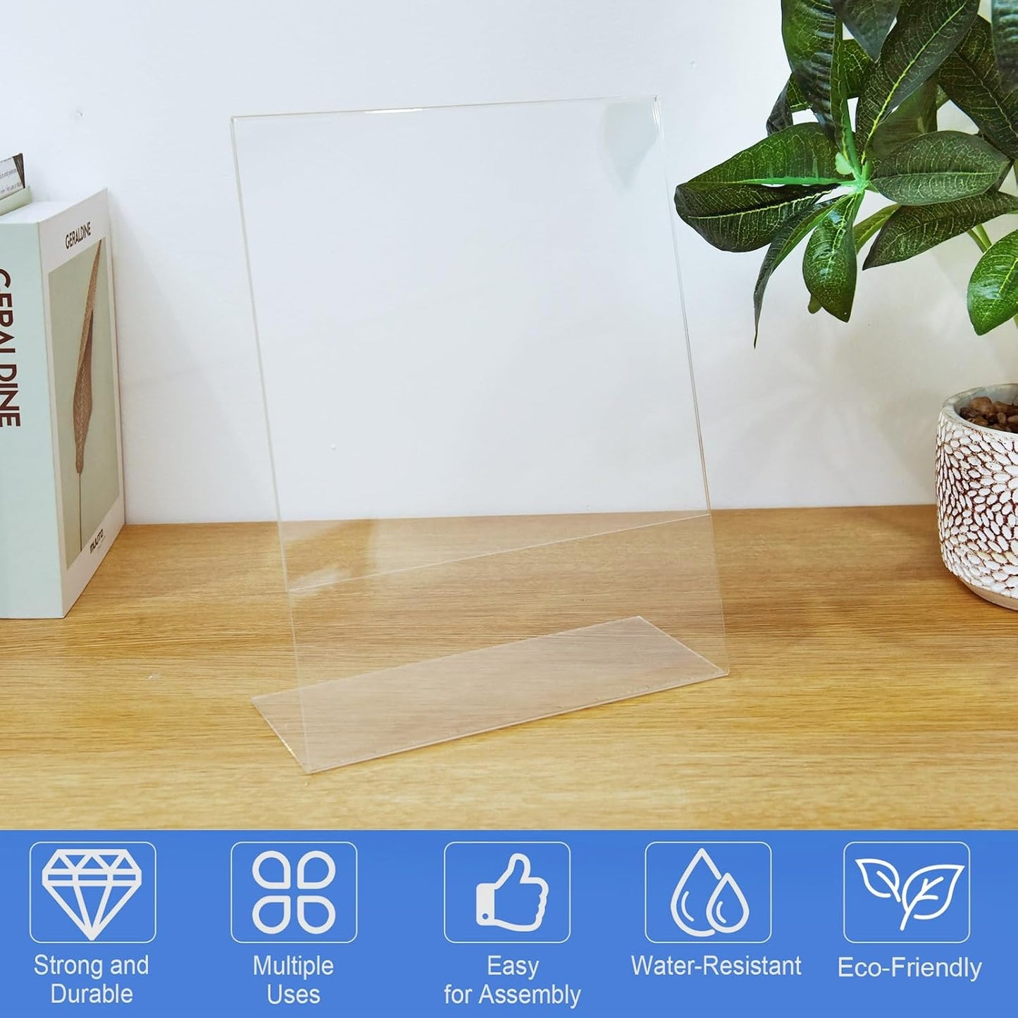 12 Pack Acrylic Sign Holder 8.5 x 11 Slant Back Acrylic Stands for Display Plexiglass Clear Acrylic Display Stands for Ad Frame, Picture Photo Frames, Promotions, Restaurants, Office, Store