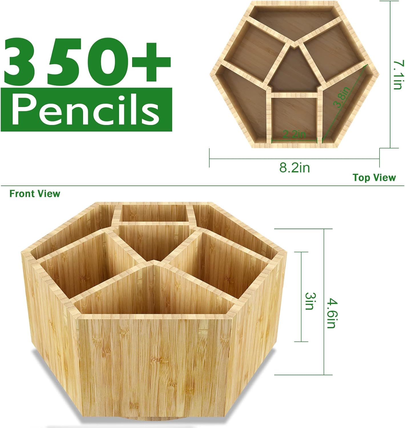 Bamboo Art Supply Organizer, Back to School Supplies, Hold 350+ Pencils, Rotating School Supplies Holder for Pen, Colored Pencil, Art Brushes, Desktop Storage Caddy for Classroom & Art Studio