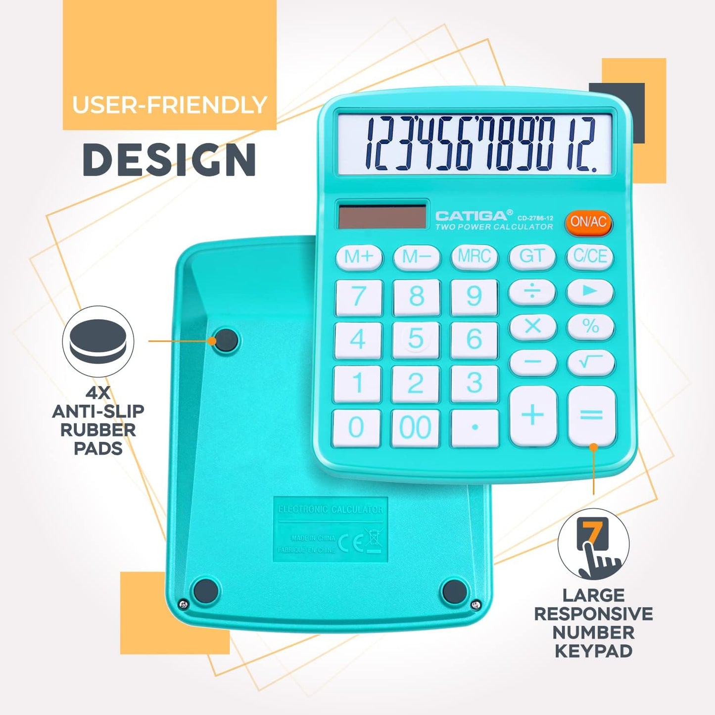 CATIGA Desktop Calculator 12 Digit with Large LCD Display and Sensitive Button, Solar and Battery Dual Power, Standard Function for Office, Home, School, CD-2786