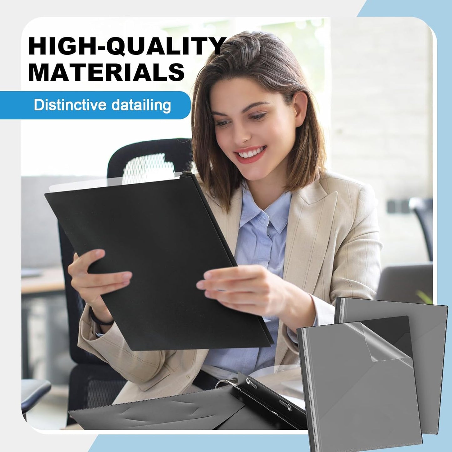 Teling 48 Pack Clear Front Report Covers with 3 Prongs Fasteners, 11.42 x 9.45 Inch Plastic Presentation Folders Bulk, 90 Sheet Capacity, Book File Covers for Office School Business, Black