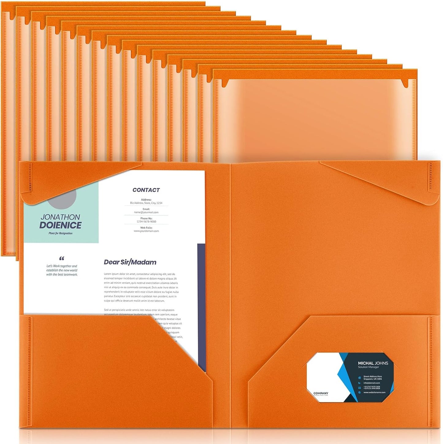 Henoyso 36 Pcs Plastic Folders with Clear Front Pockets Heavy Duty File Folders with 2 Pockets and Card Slot for Student Communication School Office Presentation Report (Orange)