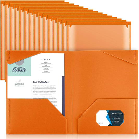 Henoyso 36 Pcs Plastic Folders with Clear Front Pockets Heavy Duty File Folders with 2 Pockets and Card Slot for Student Communication School Office Presentation Report (Orange)