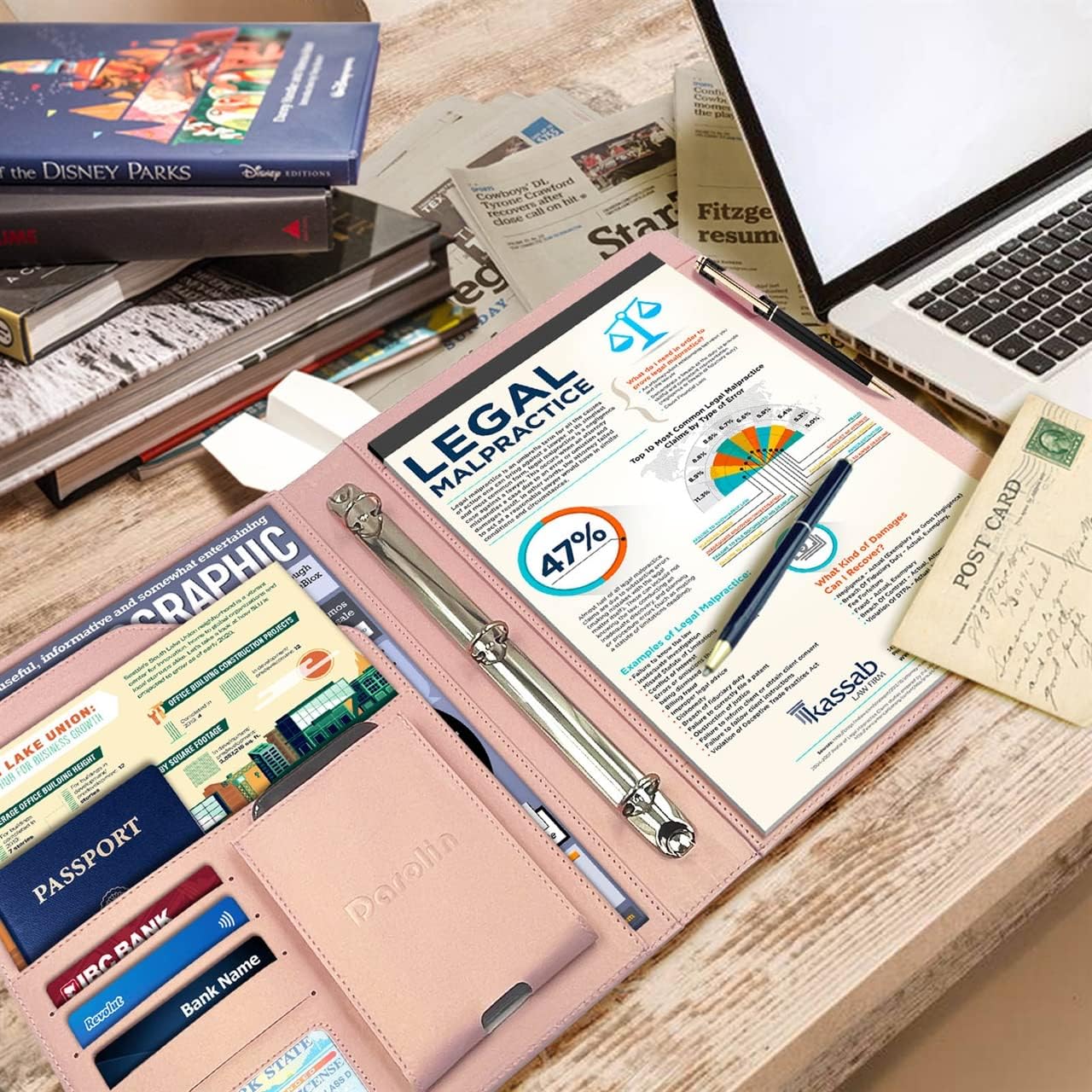 Darolin Business/Resume Portfolio Folder Binder, Padfolio with 3 Ring Binder, Interview/Conference/Legal Document Organizer, Leather Portfolio Padfolio for Women/Men-RG