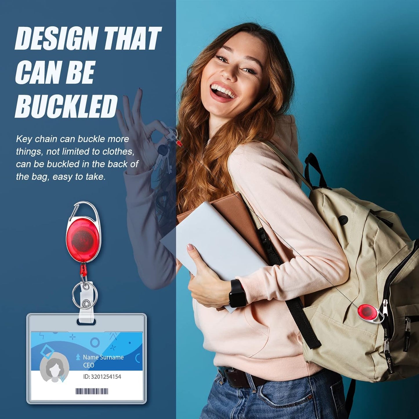 100 Pack Retractable Badge Reels Bulk Heavy Duty Badge Reel Holders with Carabiner Belt Clip and Keychain for Lanyard Card Nurse School Office Employee (Clear Red)