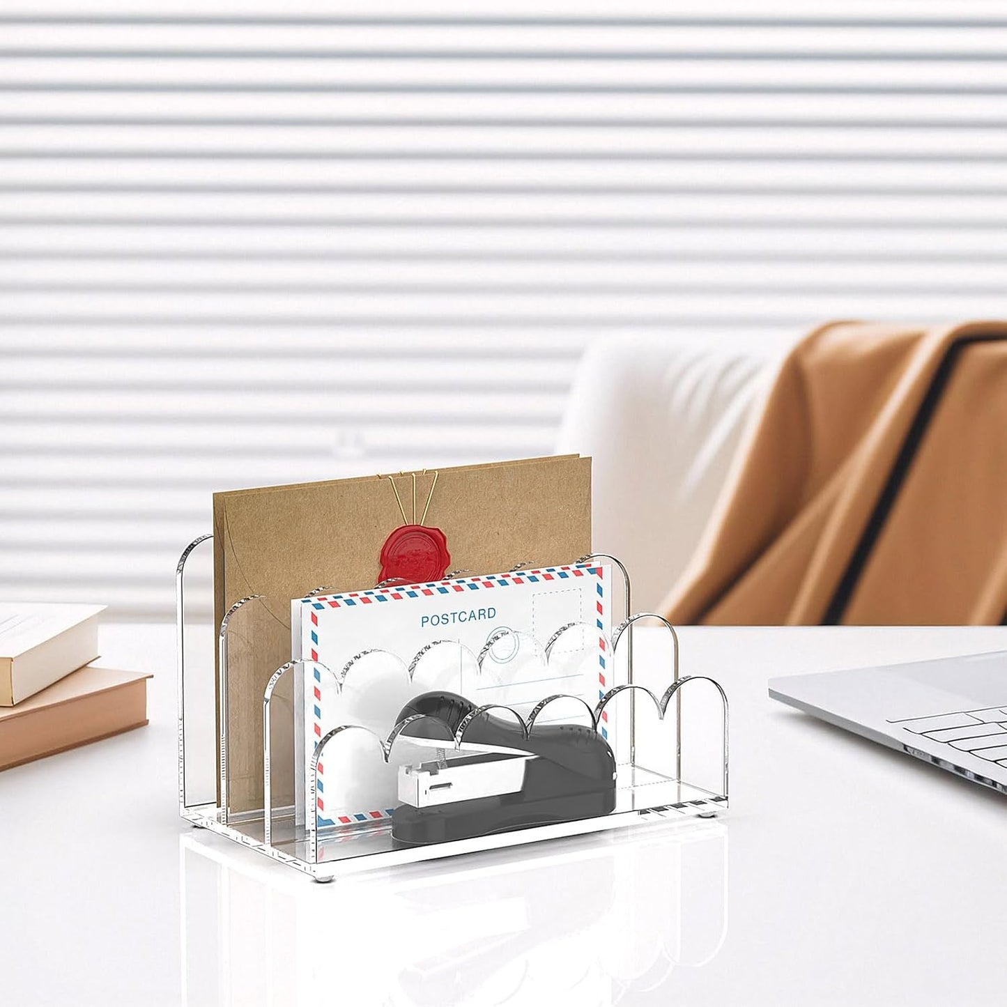 YAGELI 2 Pack 3-Slot Acrylic Mail Organizer for Desktop – Scalloped Clear Document Sorter, Vertical File Holder for Office/Home, Space-Saving Desk Organizer for Letters, Bills, Stationery