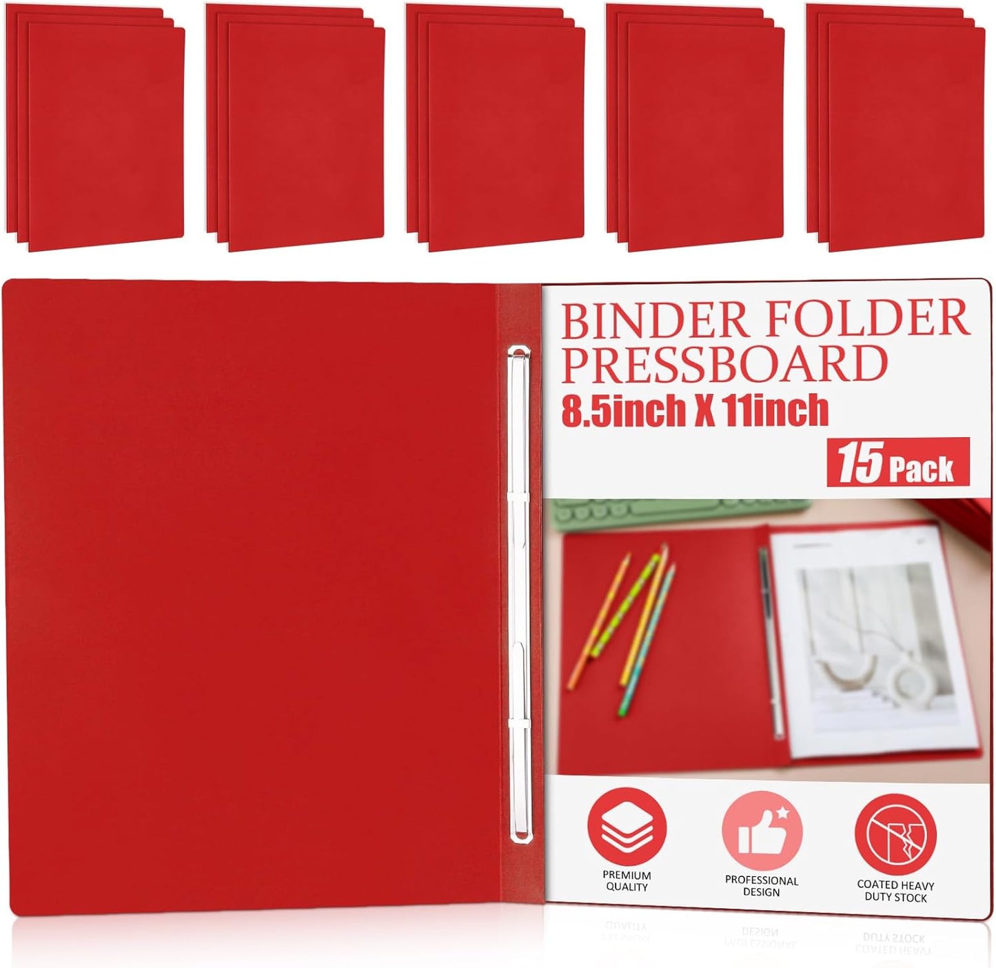 Zhanmai 15 Packs 8.5'' x 11'' Pressboard Report Covers, Metal Prong Fastener with Compressor, Letter Size 3'' Capacity Presentation Report Folder to Neatly Bind Reports, Proposals, Documents(Red)