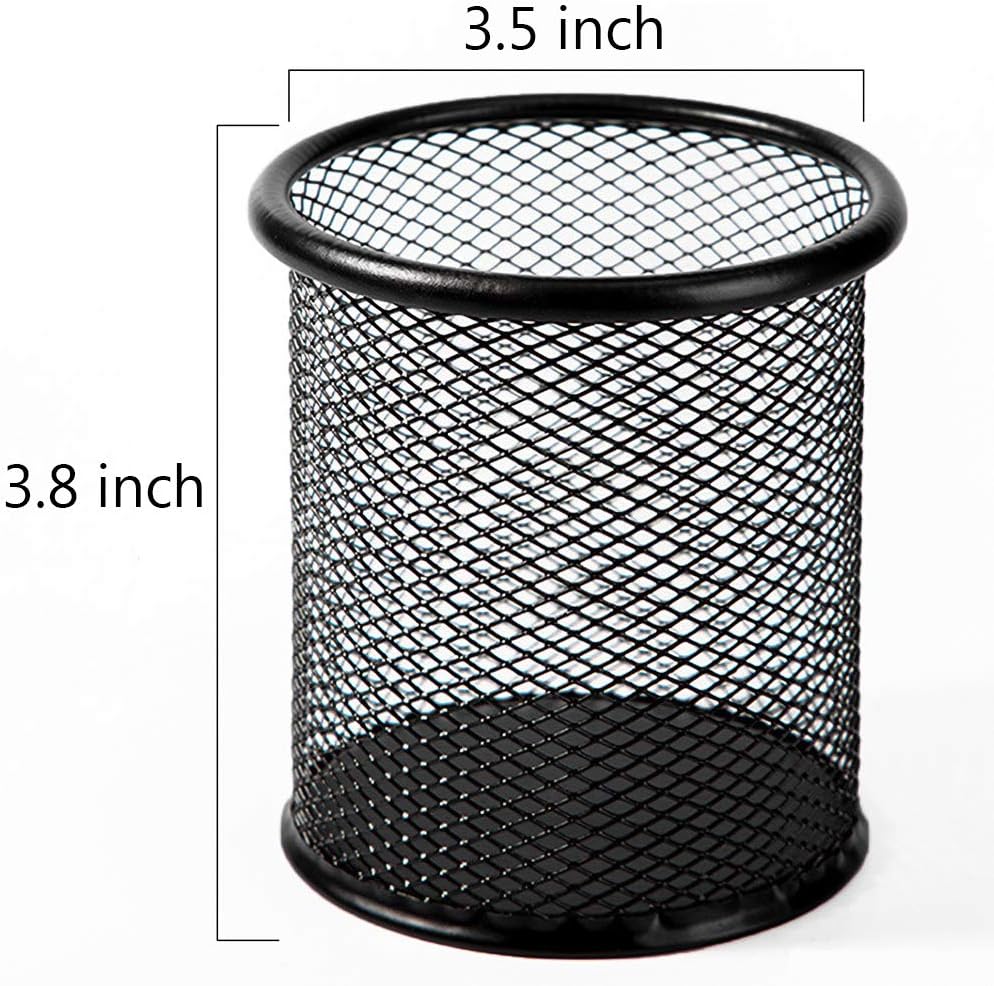 Ameceres 4 Packs Wire Mesh Pencil Holder Metal Pen Cup Desk Pen Organizer Case Pencil Jar Black for Office Home (DeepPink)