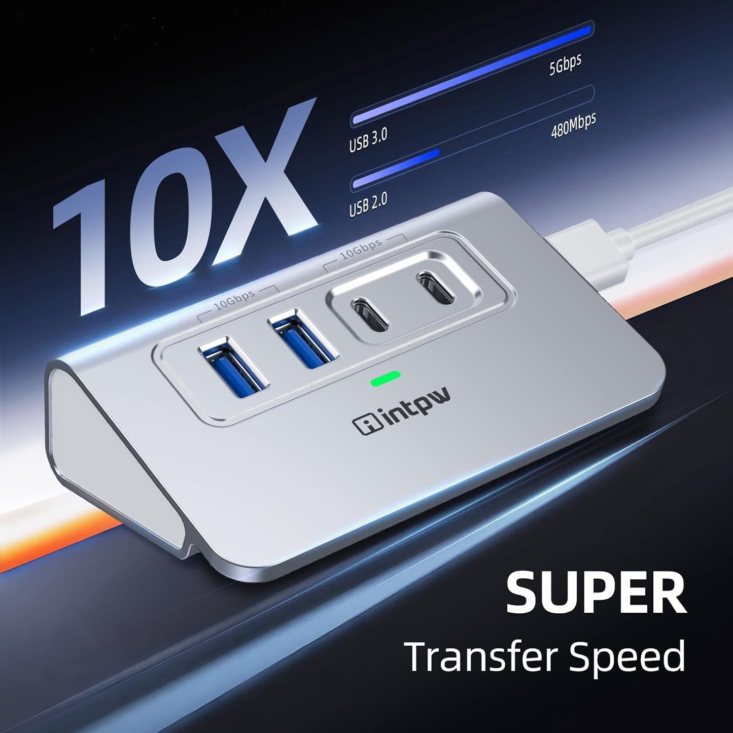 USB C Hub 10Gbps, 4 Port USB Splitter with 2 USB C/USB A 3.2 Data Ports, [Not Support Video and Chrging], Aluminum USB 3.2 Hub with 3.3Ft Cable for Laptop, PC, Mac, Flash Drive, Camera