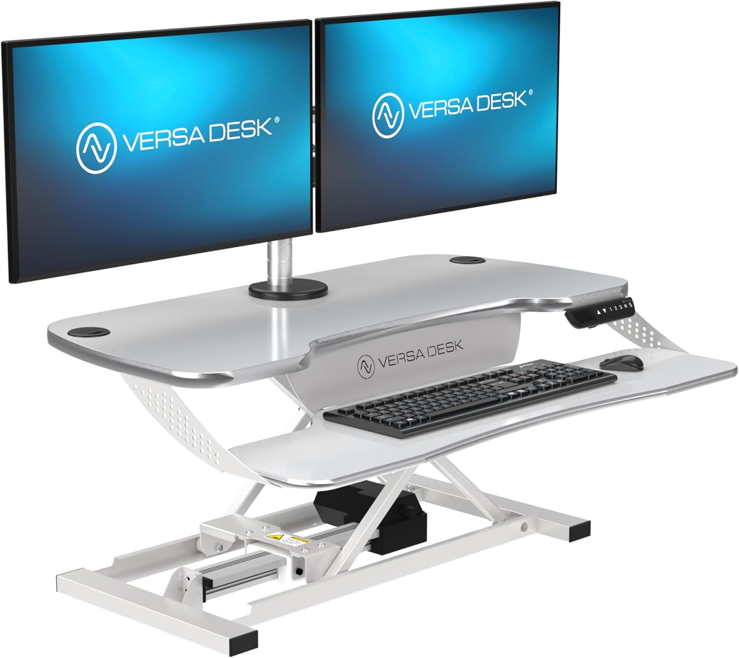 VERSADESK® PowerPro™ Elite 36” x 24" – App Controlled Electric Standing Desk Converter w/USB Charging Port. Raises up to 20”. Fully Assembled – Includes LED Lights. Supports 80 lbs. – White