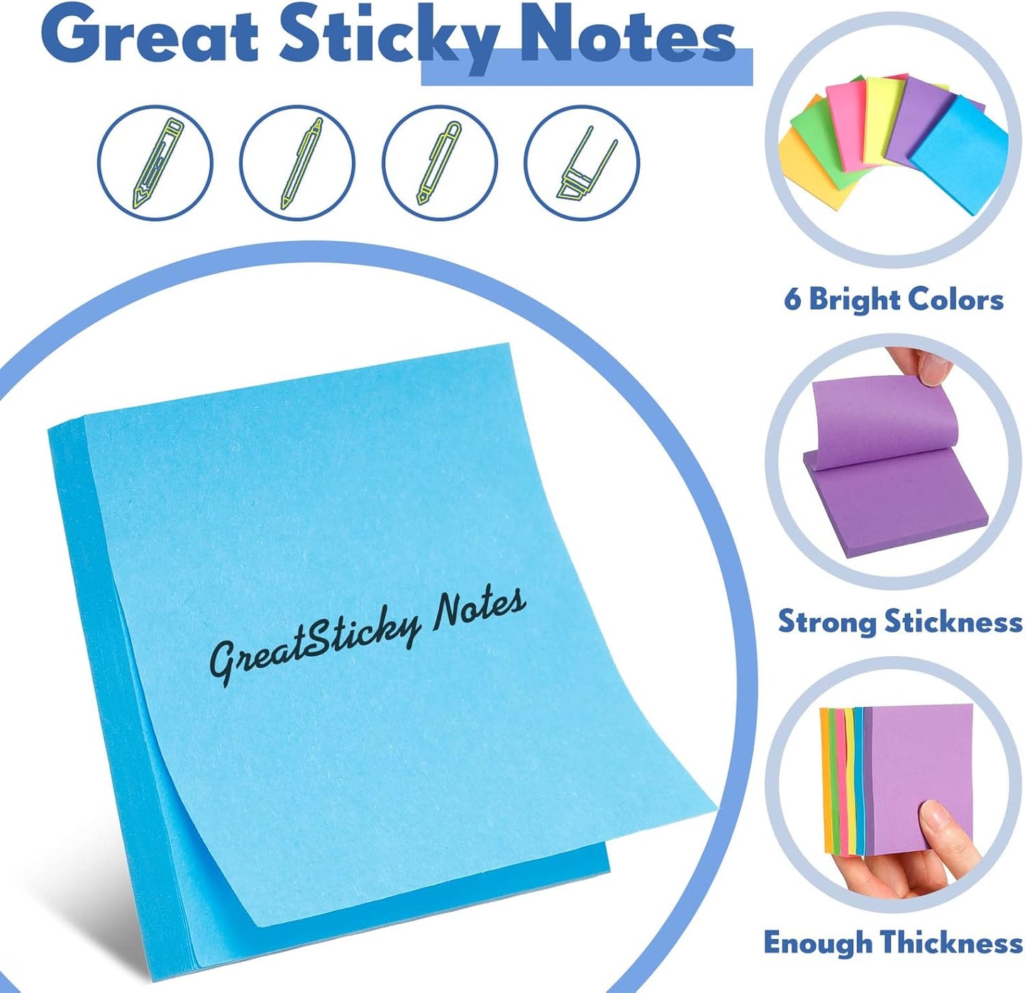Leinuosen 102 Pack Sticky Notes 3 x 3 Inches Cute Sticky Notes Bright Colors Self Stick Pads Memo Easy to Post for Home Desk Office Notebook, Message Reminder, Stationary Supplies Office Supplies