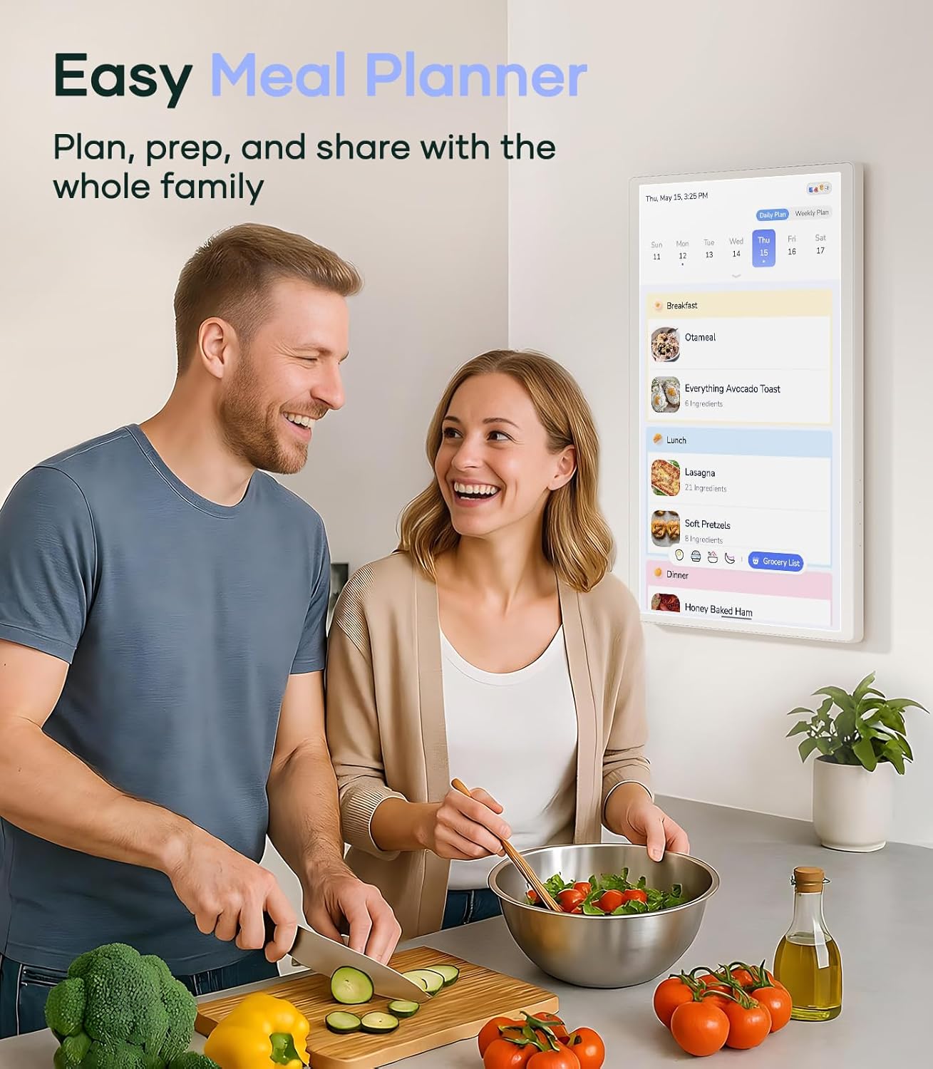 Digital Calendar+ 2: 24 Inch Wall Touch Screen Chore Chart Customize Dashboard Smart Electronic Calendar for Family Schedules Meal Planner Supports All Google Play Apps Wall Mount White