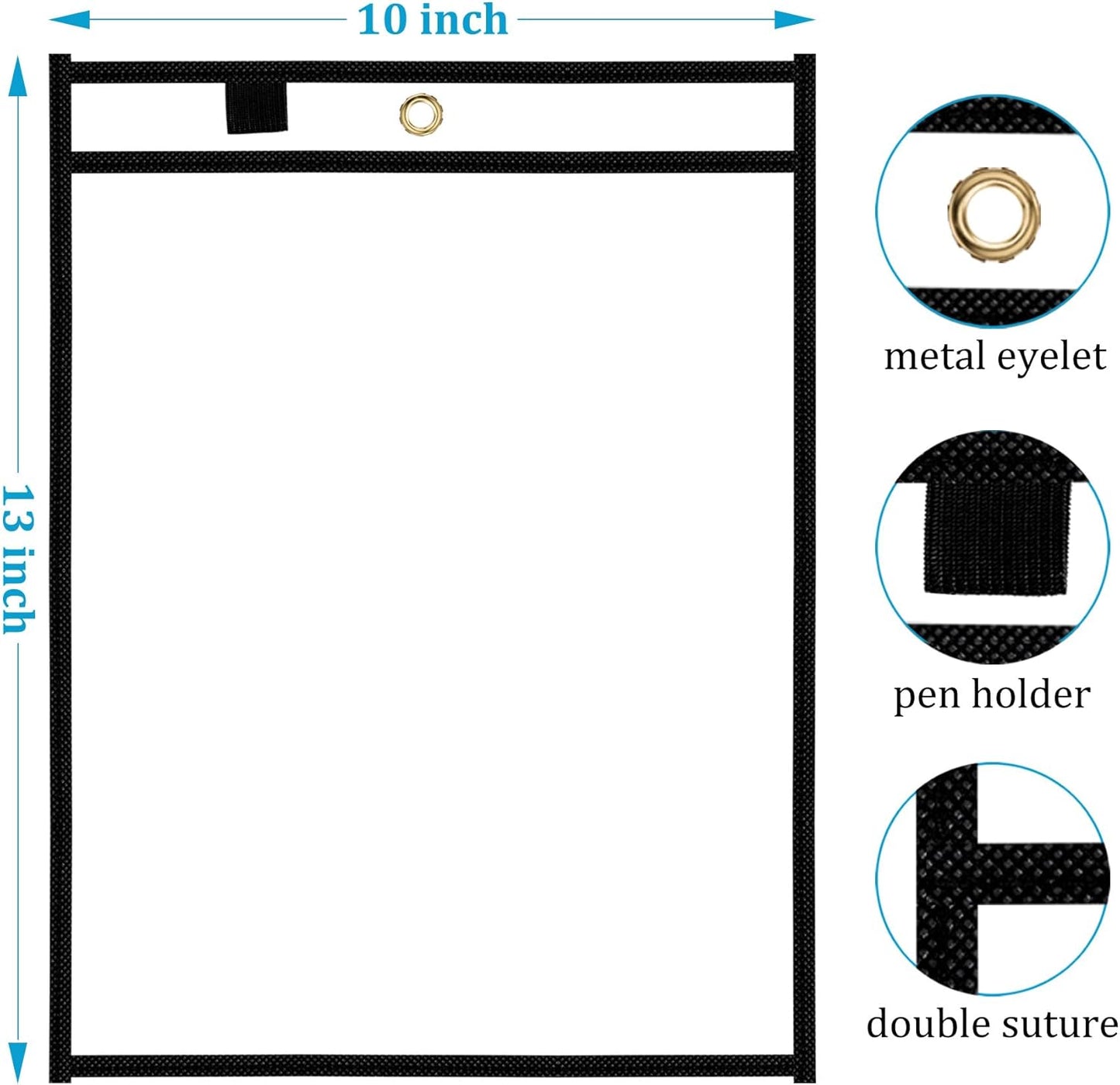 Ndsox 50 Packs Oversized Dry Erase Pockets Reusable Plastic Sleeves Clear Job Ticket Holders Heavy Duty Transparent Hanging Sheet Protectors for Teacher Classroom School Office Work Warehouse, Black