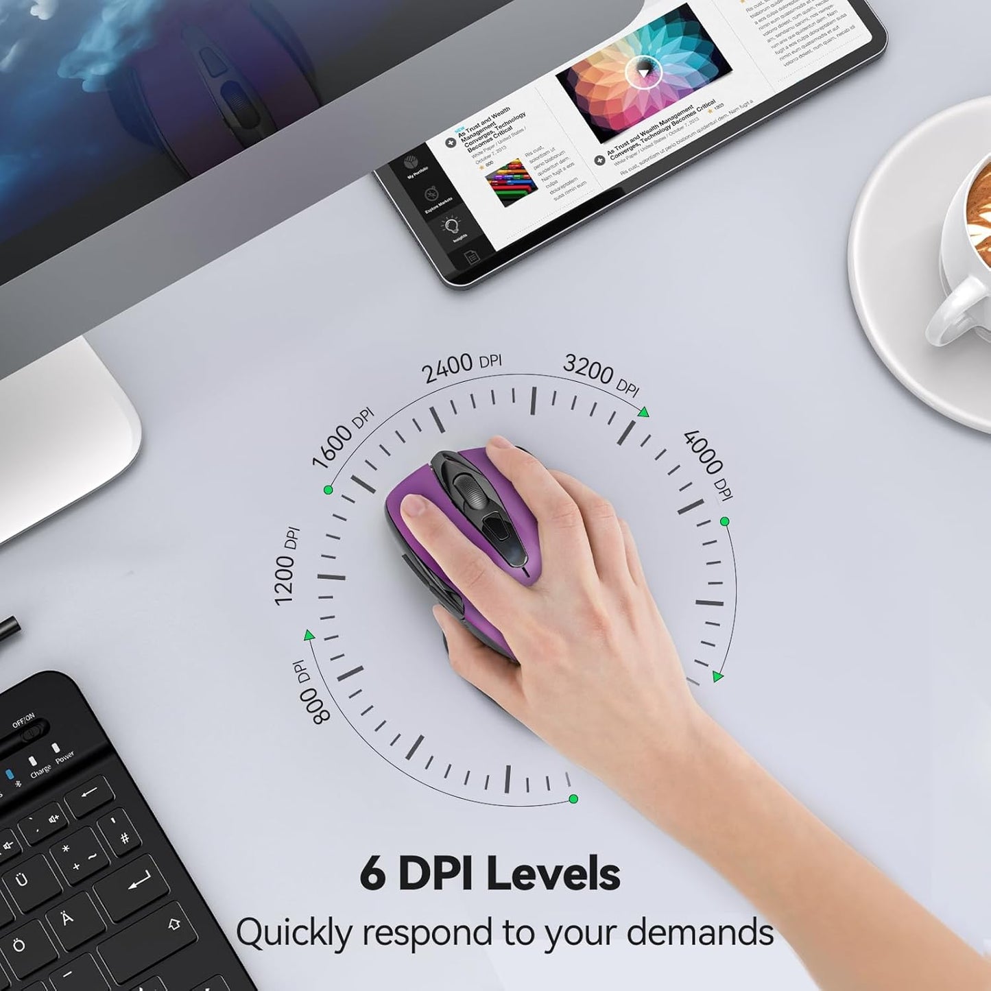 TECKNET Wireless Mouse for Laptop, Silent Mouse Quiet Click, Computer Mouse Wireless, 6 Adjustable 4000 DPI Computer Mice - Purple